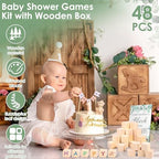 104Pcs Baby Shower Block Game Set, Funny Baby Shower Game Sign Kit with 12 Marker 48 Wood Cube 42 Stencils Wood Sign for Party - Image 4