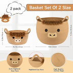 Highland Cute Cow Basket Set for Nursery, Woven Storage Cotton Rope Basket, Baby Blanket 0rganizer with Ears Handles, Blanket Towel Decor Toy Clothes Gifts Storage Cat Dog Bin, Pack of 2 - Image 2