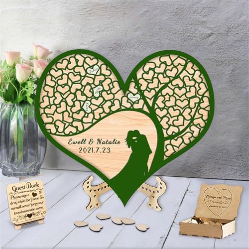 Personalized Heart Tree Wedding Guest Book Alternative Custom Tree of Life Wedding Guest Book Reception Frame Wedding Decorations for Reception Sign in Book Guests,D-Family Tree Guestbook-4 by Smallduuck