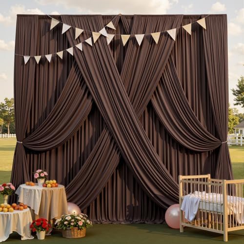 gogoparti 50x12ft Brown Backdrop Curtain for Wedding Parties, 10 Panels (5x12 ft Each) Wrinkle-Free Dackdrop Curtains, Silky Draping Fabric for Birthday Party, Baby Shower, Photo Background by Gogoparti