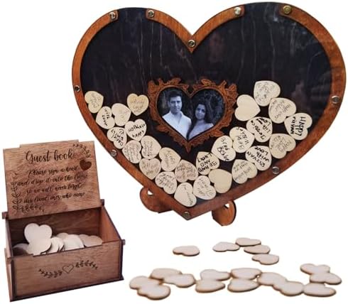 RIZONE Rustic Wedding Guest Book, Heart Drop Guest Book, Personalized Wedding Guest Book Alternative, Heart Frame Wedding Guest Book, Guest Book Sign, Wedding Decor, Wooden Drop Box (oak-ebony50) by CustomWoodGift