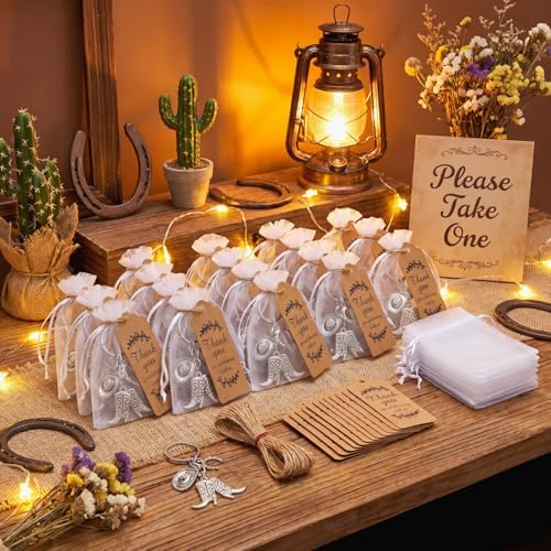 Huquary 50 Set Cowboy Western Party Favors Cowboy Western Keychain Hat Boot Horse Shoe Keyring with Organza Bags Thank You Tags and Rope for Guests Party Favor Supplies (Classic Style) - Image 4