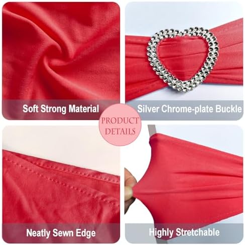 Red Chair Sashes 60 Pack Spandex Red Sashes for Chairs with Heart Buckle - Image 3