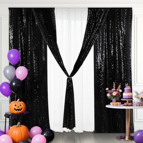 Eternal Beauty Black Sequin Backdrop Curtains, 4 Panels 2x8FT - Image 2
