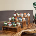 DAOYOUSKY Set of 3 Wooden Rustic Cupcake Stand for 24 Cupcakes, Stepped Wood Display Stand for Weddings, Tiered Party Buffet Table Display Nesting Riser for Food , Dessert, Cookie, Craft Show, Burnt - Image 2