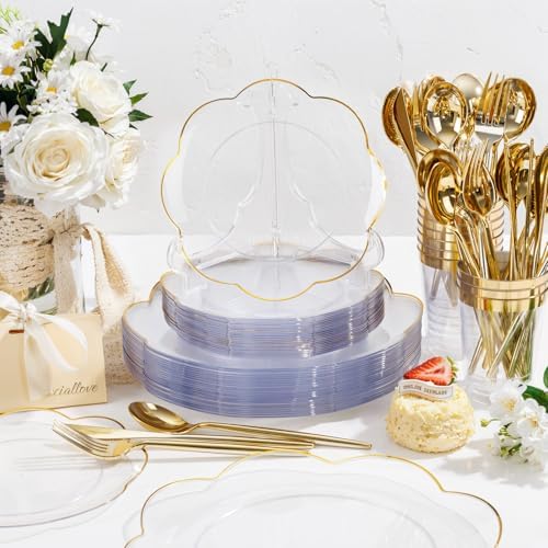 ejonirinjonir 180pcs Clear and Gold Plastic Plates for Wedding Reception - Image 6