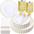 Ciaell 175 Piece White and Gold Plastic Plates for Weddings Parties by Ciaell