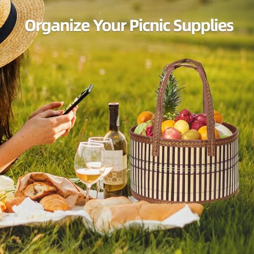 3-Pack Woven Bamboo Gift Baskets with Handles - Baby Shower & Birthday Party Storage - Empty Baskets with 3 Cellophane Bags & Gift Cards (Brown, 9.8×9.8×5.9 IN) - Image 5