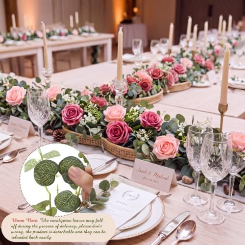 4 Pcs 26 ft Artificial Eucalyptus Vines Garland with Flowers, Pink - Image 4