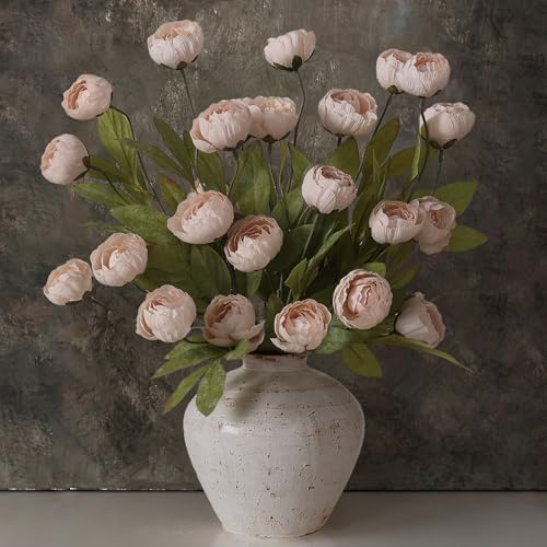 VIERENA 6 Pcs 27" Faux Silk Peony Artificial Flowers Stems for Vase (Beige) by VIERENA