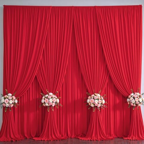 40x10FT Backdrop Curtains with Rod Pockets - Wrinkle Free Photo Stage Backdrop 8 Panels Curtains Drapes for Photography Wedding Party Baby Shower Decorations (Red) by Unknown