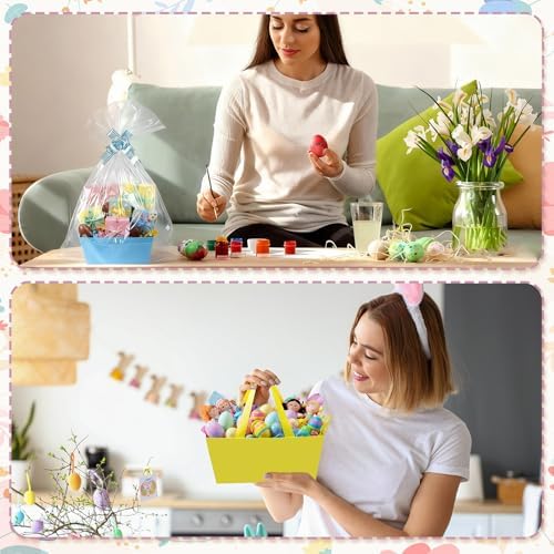 Funnymoom 24 Pcs Pastel Basket for Gifts Empty Colorful Gift Basket Empty to Fill with Handle, Transparent Bag and Bow for Summer Wedding Birthday Tea Party Favor Supply, 9.8x6.5'' - Image 6