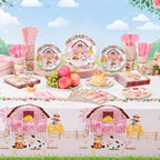 Ceenna 452 Pcs Pink Farm Animal Birthday Party Decoration for 50 Guest, Pink Farm Barnyard Paper Plates Napkins Cups Tablecloth Cutlery Straw for Baa Moo Im Two Birthday Baby Shower Party Supply - Image 4