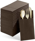 Disposable Linen-Feel Dinner Napkins With Built-in Flatware Pocket, 50-Pack BROWN Prefolded Cloth Like Paper Napkins For Wedding, Dinner Or Party by SERVIETTO