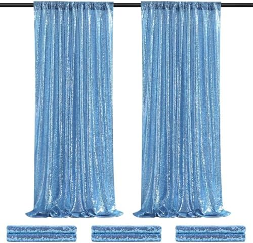 Baby Blue Backdrop Curtains for Party Sequin Fabric 12ftx8ft for Wedding by QueenDream