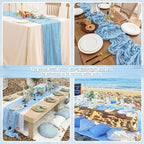12 Pack Light Blue Cheesecloth Table Runners 21x120 Inch Boho Gauze Table Runner 10FT Long Rustic Sheer Baby Blue Table Runner for Baby Shower,Wedding,Party,Birthday,Home Table Decor - Image 7