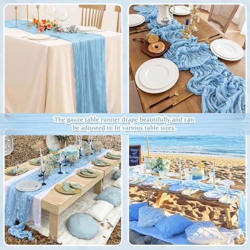 12 Pack Light Blue Cheesecloth Table Runners 21x120 Inch Boho Gauze Table Runner 10FT Long Rustic Sheer Baby Blue Table Runner for Baby Shower,Wedding,Party,Birthday,Home Table Decor - Image 7