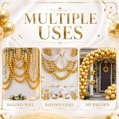 Gejoy 200 Pcs Link Balloons Latex Party Decor,Metallic Gold,10 Inch - Image 6