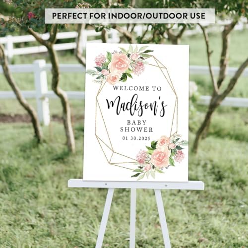 Andaz Press Personalized Large Canvas Baby Shower Welcome Sign, 16 x 20 Inches, Geometric Peachy Pink Floral Wreath, Guestbook Alternative, Custom Baby Shower Sign, Floral Baby Shower, Baby Sprinkle - Image 6