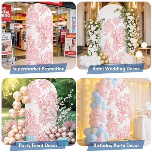 Nautical Coastal Arch Backdrop Cover 7.2 FT, Beach Ocean Pink Coral Seashell Starfish Wedding Arch Cover Stretchy Backdrop Stands Covers for Birthday Party Ceremony Banquet Decor - Image 6