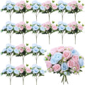 Geosar 16 Bundles Artificial Peonies Flowers,Light Pink, Light Blue by Geosar