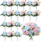 Geosar 16 Bundles Artificial Peonies Flowers,Light Pink, Light Blue by Geosar