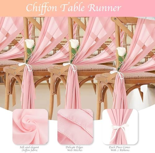 12 Pack Baby Pink Table Runner 10ft Romantic Chiffon Table Runner for Wedding Baby Shower and Birthday Party Cake Table Decorations(120 x 12 in) - Image 3
