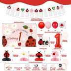 Ladybug First Birthday Decoration Our Little Ladybug Is Turning One Backdrop Photo Banners Pink Little Bug Daisy Honeycomb Centerpieces Cake Topper Balloons for Girls Insect Themed Party Supplies - Image 6
