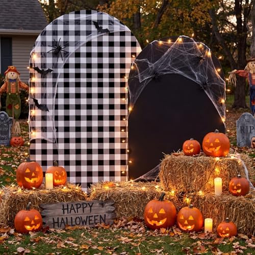 Tegeme 2 Set Gingham Arch Backdrop Cover 7.2ft 6.6ft Arch Cover, Black - Image 6