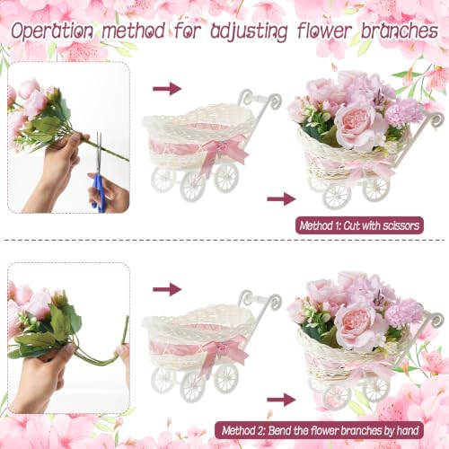 3 Set Rattan Baby Carriage Floral Arrangement with Bouquet for Baby Shower Table Centerpiece Stroller for Gender Reveal Party Decor Favor - Image 3