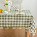 Green Gingham Table Cloth Rectangle, Cotton Linen Checkered, 55x90 Inch by Moinubone