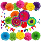 4 Set Party Decorations Colorful Paper Flower Fans Pom Poms Banners by Unknown