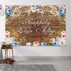 8 x 6 ft Happily Ever After Backdrop Castle Princess Boho Wood Floral Wedding Party Background White Blue Golden Rose Bridal Shower Retirement Party Decorations Banner Photo Props - Image 4