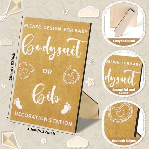 201 Pcs Baby Shower Set Baby Shower Game Sign Baby Bib Bodysuit White Baby Bib Newborn Bodysuit Baby Shower White Decorating Kit(Kraft) - Image 4