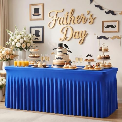 Blue Spandex Tablecloth for 8FT Rectangle Tables, Table Skirt - Image 2