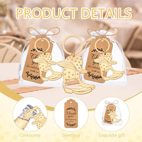 50Set Cowboy Boot Bottle Opener Keychains Baby Shower Return Favors for Guests, Western Bottle Opener Souvenirs for Wedding Birthday Quinceanera Party Favors (Gold 50pcs) - Image 5