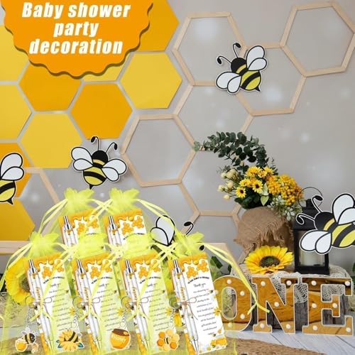 145 Pieces Bee Baby Shower Favors for Guest Honeycomb Ballpoint Pens and Keychains Gifts Bulk Retractable Honey Baby Shower Party Pens Gender Reveal Greeting Cards Souvenirs Prizes - Image 6