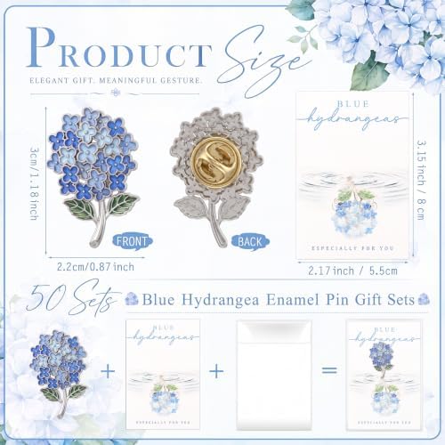 50 Sets Blue Hydrangea Gifts Enamel Pins Cards Wedding Favors Bulk - Image 2