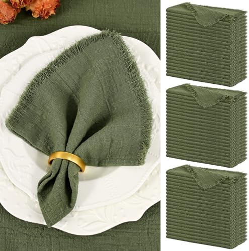 Showgeous 60 Pack Olive Green Cloth Napkins with Fringe, 16x16 inch by Showgeous