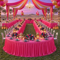 Partisky Hot Pink Polyester Table Skirt for Rectangle Tables 17ft, Wrinkle Resistant Pleated Ruffle Table Cloth for Wedding Baby Shower by Partisky