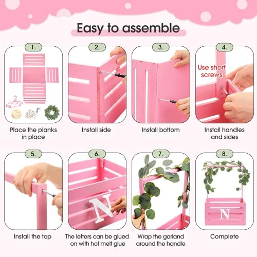 Barydat Wooden Baby Shower Crate Closet Set, Pink - Image 4
