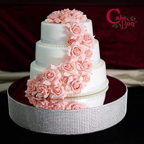 Cakebon Cake Stands - 13.5" Silver with Faux Rhinestones for Cakes and Pastries - Lightweight Polystyrene Foam for Party, Sturdy Wedding Cake Stand - Image 6