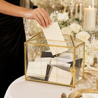 Glass Cards Box with Slot & Lock - 10.2" x 5.9" x 8" Vintage Geometric, Wedding Receptions, Home Reception, Tabletop Decor, Christmas Party, Gold - Slot Length 6.1 Inches - Image 4