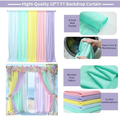 JCJ Unicorn Pastel Backdrop 5 Panels Rainbow Backdrop Curtains for Birthday Party Girls Bedroom Classroom Decoration 10 * 7FT - Image 3