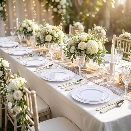 DaYammi 150Pcs White Plastic Plates & Gold Plastic Silverware Set for Party - Image 5