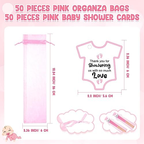 Colarr 50 Sets Baby Shower Favors for Guests Folding Fans Bulk, Pink - Image 3
