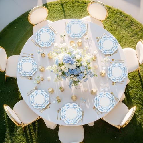 LIYH 60Pcs Blue Bow Scalloped Plastic Plates Set for Bridal Shower Party - Image 6