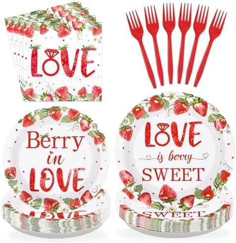 96Pcs Strawberry Bridal Shower Party Decorations, Serves 24 by Greencian