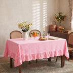 Eternal Beauty Gingham Ruffled Tablecloth Pink White 60x84 Farmhouse - Image 2