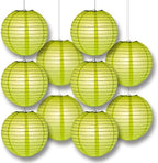 PaperLanternStore.com 12" Light Lime Green Paper Lantern Party Pack with Remote Controlled LED Lights (10-Pack Combo Kit) - Image 3